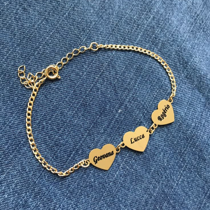 3 Hearts Bracelet custom name
