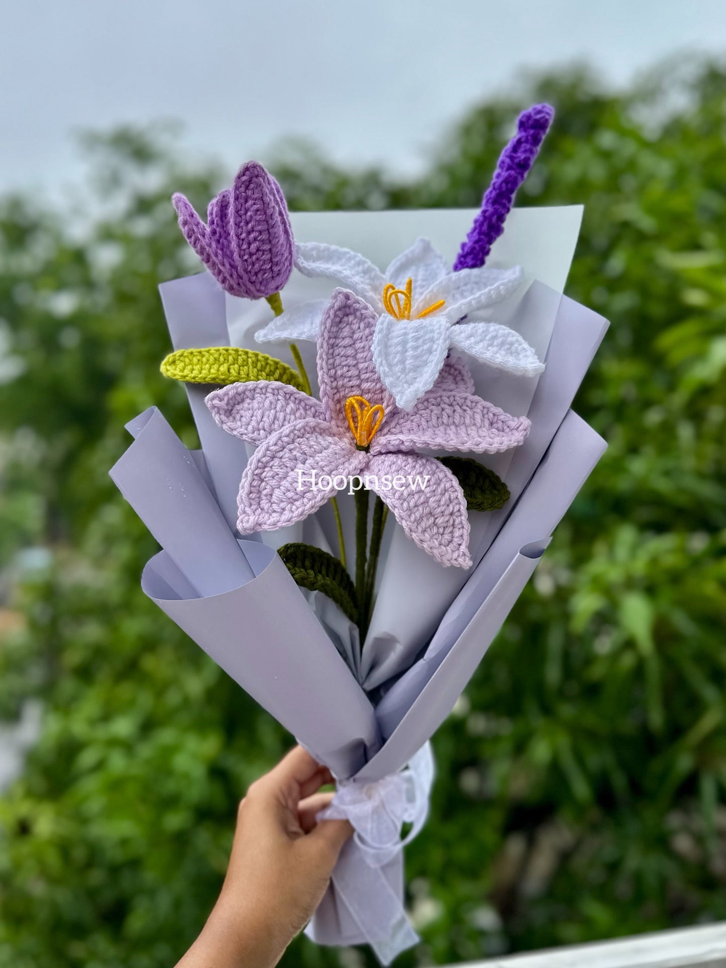 Purple themed lily bouquet