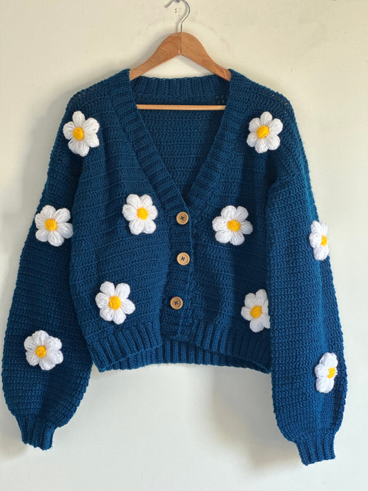 Dark blue daisy crochet cardigan