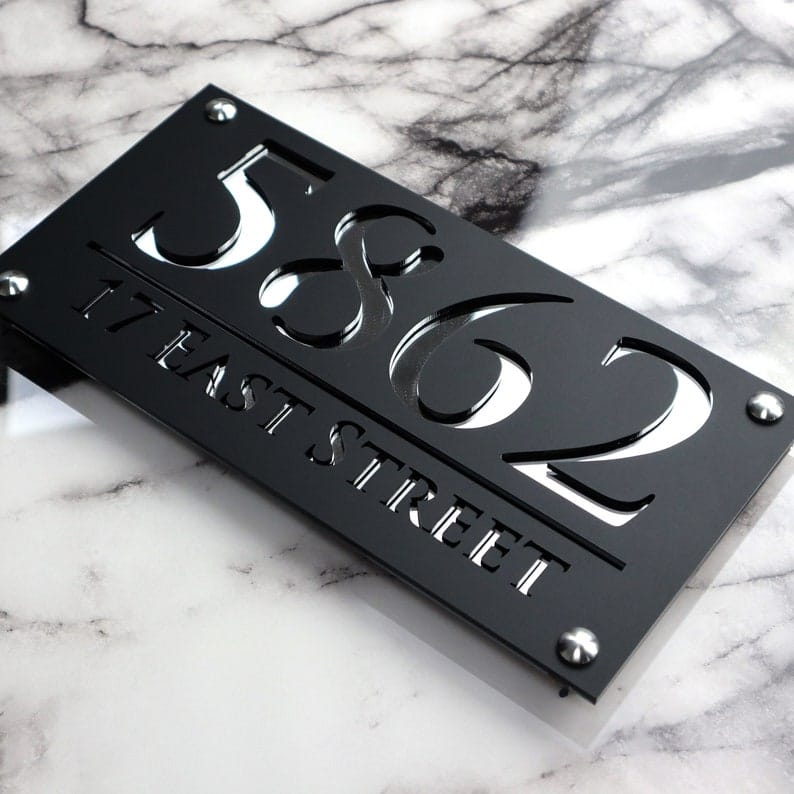 Black and Silver Home Address Plate