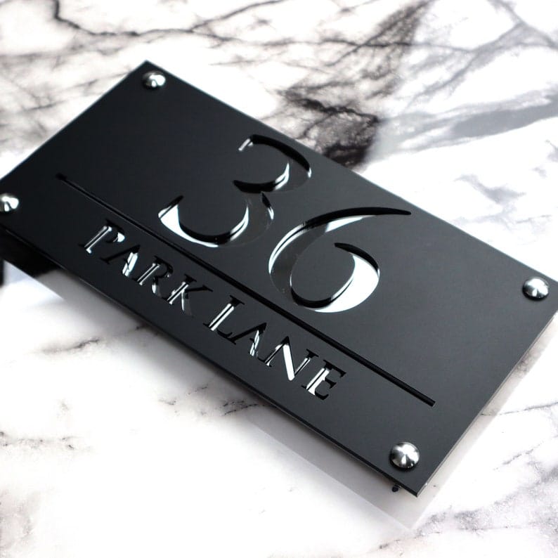 Black and Silver Home Address Plate